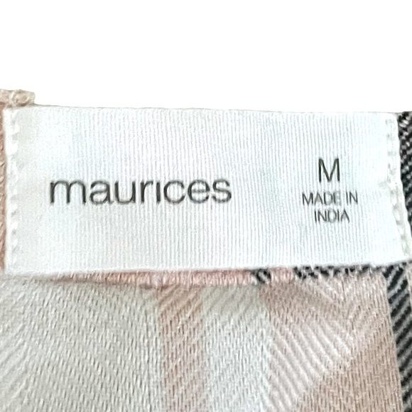 🌺 Maurices Boho Plaid V-Neck Henley Blouse M Pink Black L/S Soft Rayon Top - Picture 8 of 10